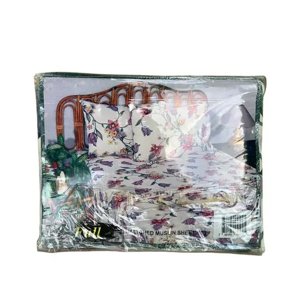 Vintage 70s 80s Camelot Full Muslin 4 Piece Floral Sheet Set Cottagecore NOS
